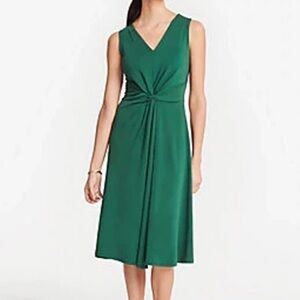 Ann Taylor Green A-Line Midi Dress V-Neck Sleeveless Size Medium